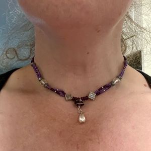 Handmade Bohemian Style Purple Choker or Fancy Collar w New & Upcycled Beads